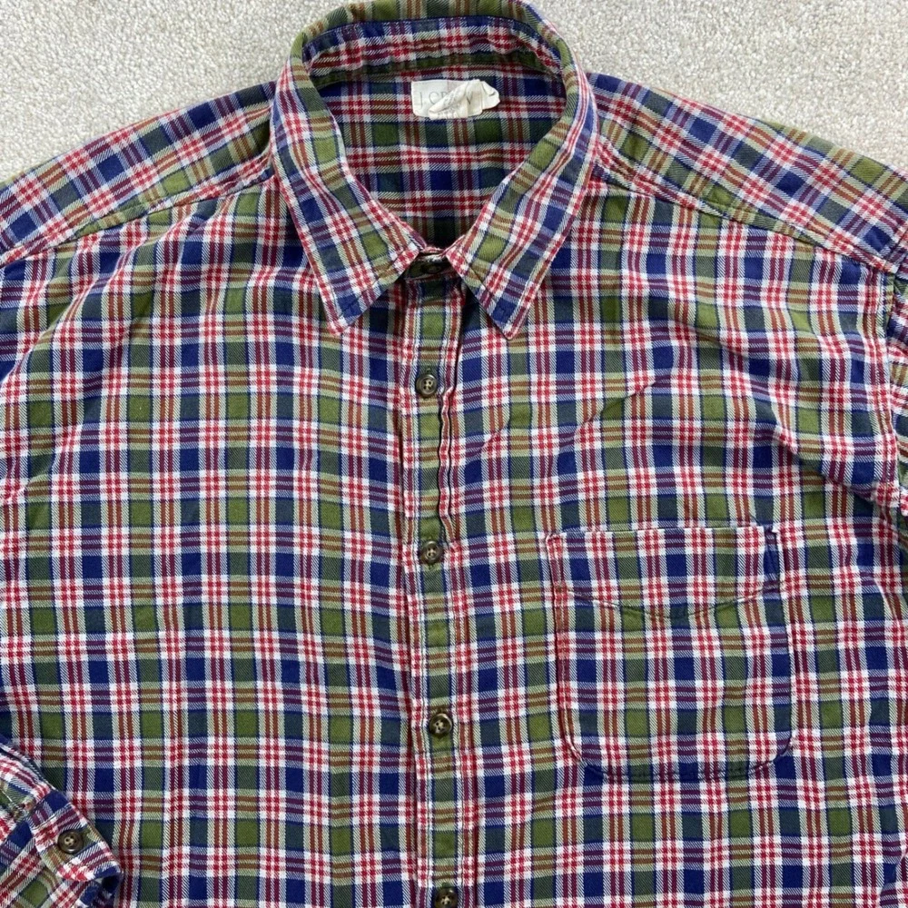 J. Crew Oarsman Button Down Shirt Mens L Plaid Long Sleeve Cotton Pocket